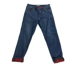 LL Bean Signature Womens Lined Jean Red Flannel Denim Straight Leg Size 10